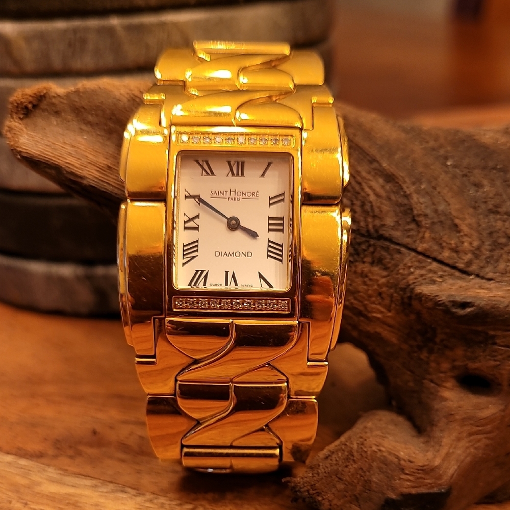 Saint Honore Gold Tone Watch with Diamond Accents